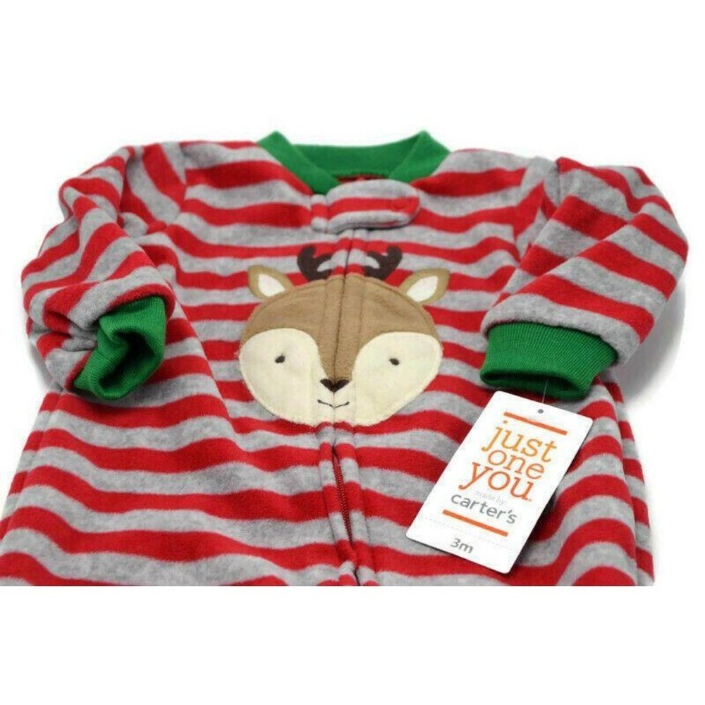Carters Just One You Red Gray Stripe Reindeer